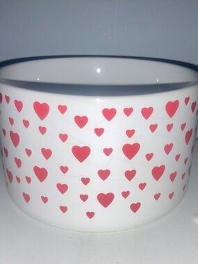 White Ceramic Flower or Plant Pot with Red Heart Pattern